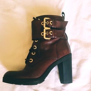 Brown leather ankle boots